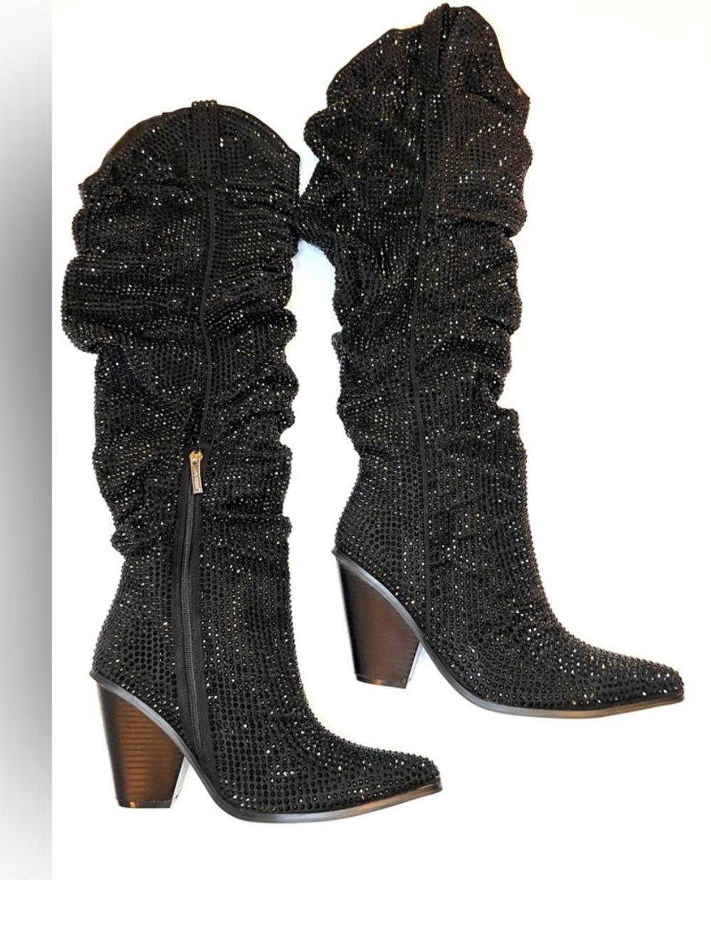 Cape Robbin Black Rhinestone Slouchy Knee Boots